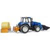 BRUDER SPIELWAREN TRATTORE 02187 NEW HOLLAND T5 CON RUSPA E RIMORCHIO