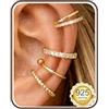 Adramata 4Pcs Ear Cuff Argento 925 Orecchinia Senza Buco Regolabile Orecchini Clip Ipoallergenici Orecchino Finti Non Piercing per Helix Cartilagine Ear Cuff Orecchini Donna Oro/Argento