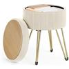 SONGMICS Sgabello Pouf Contenitore, Cassapanca Rotonda, Sgabello Toeletta in Velluto, 39 x 44,4 cm (Diam. x A), 4 Gambe in Metallo, Soggiorno Camera da Letto, Bianco Crema LOM003W01