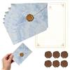 Haplos Carta Lettere Vintage 6 Buste 20 Fogli A5 14,5x21cm Blu | Carta blu dal gusto classico con sigilli decorativi, ideale per nozze, auguri e corrispondenza creativa.