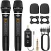 PROZOR Microfono Wireless UHF con Volume Controllo Microfono Ricaricabile Senza Fili Sistema Microfonico Dinamico Portatile Doppio con Ricevitore Ricaricabile per Karaoke DJ Chiesa Matrimoni