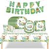 Bikasun Set di stoviglie per compleanno con dinosauro, 16 ospiti, piatti di carta, piatti di carta, tovaglioli, striscioni, tovaglia per feste di compleanno dei bambini, decorazione per ragazzi e ragazze
