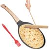 WANDGU 20cm Padella per Crepes: Padella per Crepes induzione, Crepiera con Distributore di Impasti, Teglia per Pancake con Stendiimpasto e Paletta in Legno, Rivestimento Antiaderente per Fornelli