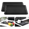 KitchenRaku 2 Pezzi Tappetino scolapiatti 30x40cm, Resistente al calore,Sottobicchieri in silicone antiscivolo, Presine, Tovaglietta, Ripiano per cucchiai (Nero)