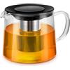 PORFOYO Teiera, 1,5 l, teiera in vetro borosilicato, teiera in vetro, caraffa in vetro con colino in acciaio inox, protezione da surriscaldamento, caraffa in vetro con coperchio per tè sfuso, tè alla frutta