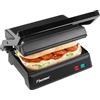 Bestron - Griglia elettrica a contatto con vassoio di raccolta, sandwich maker con manico cool touch e apertura a 700°, con rivestimento antiaderente, modello per principianti, APM123Z, colore: nero