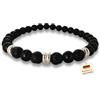 happymaker - Bracciale Uomo Nero, Tormalina, Pietra Lavica e Argento Sterling, Bracciale con Perle Uomo Nero con Vere Gemme Sferiche Elastiche, Fatto a Mano in Germania (21 ccm)