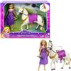 Mattel Disney Princess - Rapunzel e Maximus, con Pascal, spazzola e accessori da equitazione, ispirati al film Disney, Giocattolo per Bambini 3+ Anni, HLW23
