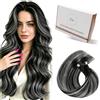 Hetto Extension Capelli Veri Cheratina 50 Ciocche per Styling Quotidiano | Tocco setoso, Nero Naturale con Grigio Argento, Punti di fissaggio discreti, Pienezza adattabile al proprio look, 35cm 40g
