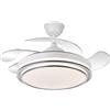 DRW Lampada ventilatore da soffitto bianco con pale retrattili 3 colori di luci e telecomando Ø107 x 34-49 cm