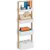 Relaxdays Scaffale da Bagno, 4 Ripiani, Mobiletto in bambù & MDF, Mobile Stretto, HLP: 88 x 30 x 18 cm, Bianco Naturale