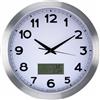 Perel Orologio da parete, rotondo, analogico, 35 cm, display LCD con termometro, igrometro e previsioni del tempo, alluminio, argento