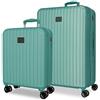 MOVOM Joumma Timber Set di Bagagli Verde Turchese 55/68 cm Rigido ABS Lucchetto a Combinazione Integrato 72L 3.8kg 4 Doppie Ruote Estensibile Bagaglio a Mano