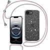 Tikgue Cover per iPhone 16e / iPhone 17e, Custodia con Cordino Silicone Glitter Brillantini Trasparente Morbida Cover con Collana Sottile Protettiva Bumper Antiurto TPU Case - oro rosa
