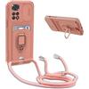BGHHEU Cover con Cordino per Xiaomi Redmi Note 11/Redmi Note 11S 4G,Custodia con Collana Collo Silicone Antiurto Case,Protezione Fotocamera Slot Carte 360° Anello Supporto,Silicone Case,Pink