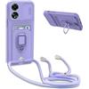 BGHHEU Cover con Cordino per Oppo A78 4G,Custodia con Collana Collo Silicone Antiurto Case,Protezione Fotocamera Slot Carte 360° Anello Supporto,Silicone Case,Viola