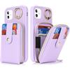 SailorTech Custodia per telefono per iPhone 11 Supporto ad anello con cerniera per carta di credito, iPhone 11 Custodia in pelle Portafoglio con portacarte per donne-Viola