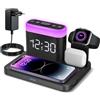 ANJANK Caricatore Wireless Magnetica, 3 in 1 Stazione di Ricarica Wireless con Sveglia, 7 Luci Notturne, Dock di Ricarica per iPhone 16 15 14 13 12 11 Pro Max Plus,Apple Watch10/9/8/7