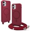 BGHHEU Magnetica Cover per iPhone 12 Mini con Cordino,[Compatible con Magsafe],Custodia Silicone con Regolabile Collana Sottile Morbida Case,Rosso
