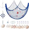 YSDMY Rete da Pesca Decorativa con Conchiglie 1,5M*2M Decorazioni Marine con Decorazione Marittima per Decorazioni per Feste Nautiche,Rete Pesca,Decorazioni Mare Rete Addobbi Mare Blu
