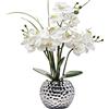 Briful Orchidea artificiale in seta da 52,8 cm, in vaso di ceramica argentata, fiori di seta, pianta di orchidea artificiale bianca, fiori di Phalaenopsis per matrimoni, tavolino da caffè,