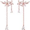 SLUYNZ Orecchini pendenti in argento Sterling 925 con fiore CZ, orecchini a catena per donne, orecchini a goccia in cristallo, orecchini eleganti per matrimonio con nappa, Argento sterling