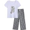 MyFav Pigiama a Manica Corta Donna Stampato Vino Comfort Pigiama 2 Pezzi Pantaloni Medio Lunghi Pigiami, Koala, M