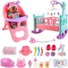 deAO Bambola con Accessori, Set da 21 Pezzi con Culla 12' Bambolotti Bebè Seggiolone e Lettino Giocattolo Educativo per Bambina 3+ Anni in su Idea Regalo per Natale o Compleanno | Nero