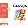Canson Acrylic, Blocco Carta per Colori Acrilici Grana Telata, A4, 400gm, 10 Fogli, Collato un Lato