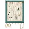 Heesch Organizer da appendere alla parete, portagioie, vintage, rustico, con asta rimovibile e 12 ganci per collane, bracciali e anelli (verde acqua)