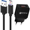 UNIDOPRO Alimentatore USB da Muro, 18W QC 3.0 Caricatore USB con 1M Cavo USB Tipo C 10mm Connettore per Ulefone Power Armor 16 15 14 13 12 11T 11 10 9E 9 8 7E X11 Pro /X10 Pro X8 |Note 9P 11P 12P 13P