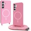 BGHHEU Magnetica Cover per Samsung Galaxy S24 Plus con Cordino,[Compatible con Magsafe],Custodia Silicone con Regolabile Collana Sottile Morbida Case,Rosa