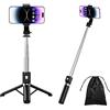 H.May Bastone Selfie Treppiede, 4 in 1 Stabile Treppiede, 110cm Selfie Stick Estensibile con Telecomando Wireless Rimovibile Compatibile con iPhone Galaxy Smartphone Gopro Camera, Nero