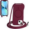 FMPCUON FNPCUON Cover Magnetica Silicone per iPhone 13 Mini con Cordino,Compatibile con MagSafe,Custodia con Laccio Collana Tracolla Collo Sottile TPU Antiurto Protettiva Case con Corda.Rosso