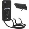 BGHHEU Cover con Cordino per Huawei Honor 50 / Nova 9,Custodia con Collana Collo Silicone Antiurto Case,Protezione Fotocamera Slot Carte 360° Anello Supporto,Silicone Case,Nero