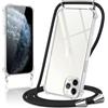 Coiwxmoi Cover per iPhone 11 Pro Max con Cordino 6,5,Trasparente Custodia con Laccio Tracolla Corda Catena Cinghia,Ultra Morbido Silicone TPU Antiurto Case per iPhone 11 Pro Max, Nero