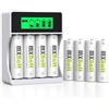 MXBatt AA Batterie Ricaricabili Ni-MH 3200mAh 8 Pack con Caricabatterie Intelligente LCD per Pile Ricaricabili 1.2V AA AAA