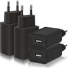 Jewan 4 Pezzi 5W Caricatore Presa USB, 5V/1A Alimentatore Caricabatterie USB Spina Charger Prese Spinotto Compatibile con iPhone Samsung Huawei Xiaomi (Nero)