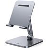 UGREEN Supporto Tablet Pieghevole da Tavolo, Porta Cellulare Scrivania per Pad con Doppie Angolo Alluminio Compatibile con iPad, Galaxy Tab e Altri da 12.9 Grigio