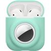 kwmobile Custodia 2 in 1 compatibile con Apple Airpods 1 & 2 e AirTag - Cover Cuffie Bluetooth - Protezione in Silicone con Moschettone - menta