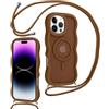 Knrlqim Magnetica Cover con Cordino per iPhone 14 Pro Max, Compatibile con Magsafe,Custodia con Laccio Collana Tracolla Corda,Cornice Ondulata Traslucida Opaca Antiurto Protettiva Case,Marrone