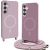 BGHHEU Magnetica Cover per Samsung Galaxy S24 Plus con Cordino,[Compatible con Magsafe],Custodia Silicone con Regolabile Collana Sottile Morbida Case,Rosa Gold
