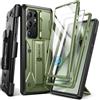 Tongate Custodia Compatibile per Samsung Galaxy S24 Ultra, [Proteggi Schermo Integrato e Cover Fotocamera Scorrevole] [2 Cornici Anteriori] Custodia Antiurto con Supporto e Clip da Cintura, Verde
