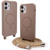 BGHHEU Magnetica Cover per iPhone 12 Mini con Cordino,[Compatible con Magsafe],Custodia Silicone con Regolabile Collana Sottile Morbida Case,Marrone