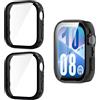 Yenwen Custodia per Huawei Watch Fit 4 Cover, 2 Pezzi HD Anti-Graffio Case, Schermo Vetro Temperato, Silicone TPU Custodia Antiurto Protettiva - Nero