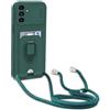 BGHHEU Cover con Cordino per Samsung Galaxy S23 FE 5G,Custodia con Collana Collo Silicone Antiurto Case,Protezione Fotocamera Slot Carte 360° Anello Supporto,Silicone Case,Verde