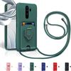 Aithne Cover Compatibile con Xiaomi Redmi Note 8 Pro, 360°Anello Support Slot Schede Cordino Collana Necklace Silicone Case - Verde