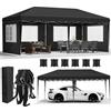 LIFERUN Gazebo pieghevole 3x6 con 4 parti laterali, 6 pezzi sacco di sabbia, impermeabile, 420D Oxford ispessimento, anti UV 50+, borsa trasporto, per giardini, feste, matrimoni, nero