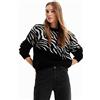 Desigual JERS_flowze 2000 Black Felpa, Nero, XL Donna