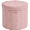 SONGMICS MAZIE Collezione - Pouf Contenitore Rotondo, Sgabello Poggiapiedi Pieghevole con Coperchio, Cassapanca, Montaggio Facile, Peluche per Camera, Soggiorno, Ingresso, Rosa Pastello LSF606R01